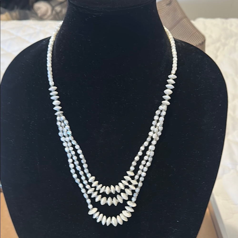 Triple Strand White Mother of Pearl Necklace
